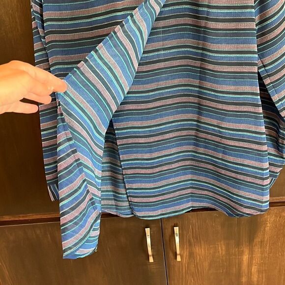 CAbi Alex Blouse Split Back Striped Blue Small Blouse Top #3330 - Picture 3 of 6